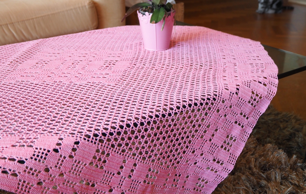 Filet crochet tablecloth